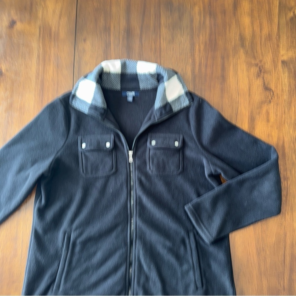Chaps Sport Womens Black Fleece Zip Up Jacket with Buffalo Plaid Collar XL - Picture 2 of 7